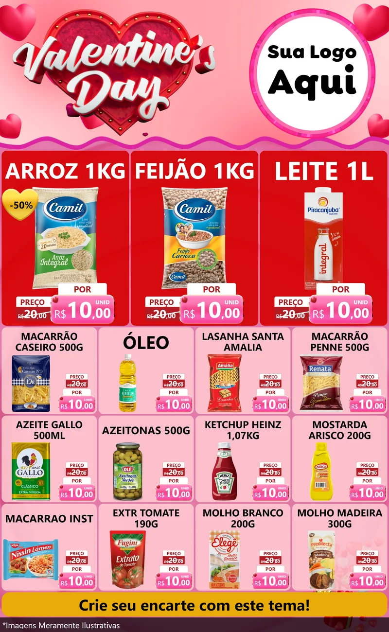 Modelo de Encarte para Encarte Grande com o tema Valentine's Day para Supermercado