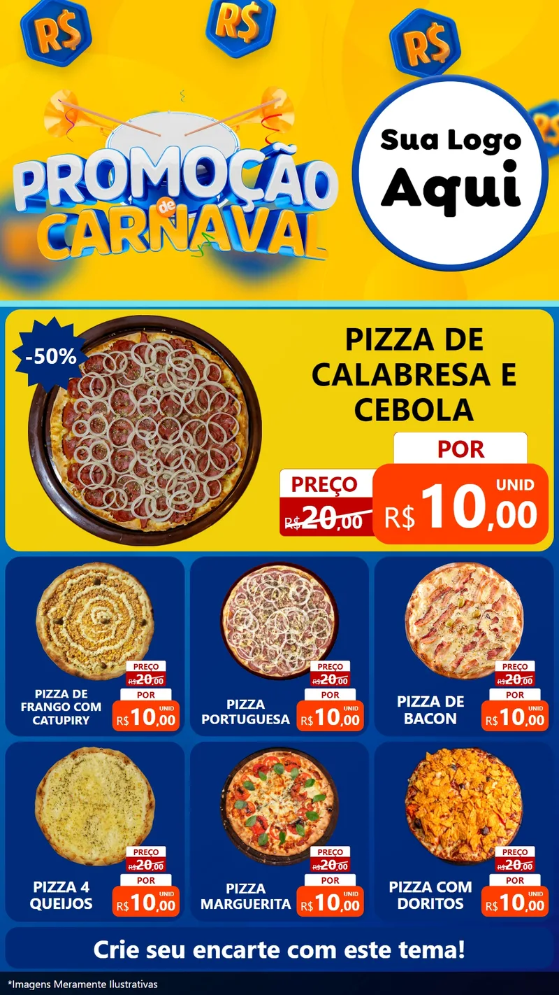 Modelo de Rede Social para Stories com o tema Promoção de Carnaval para Pizzaria