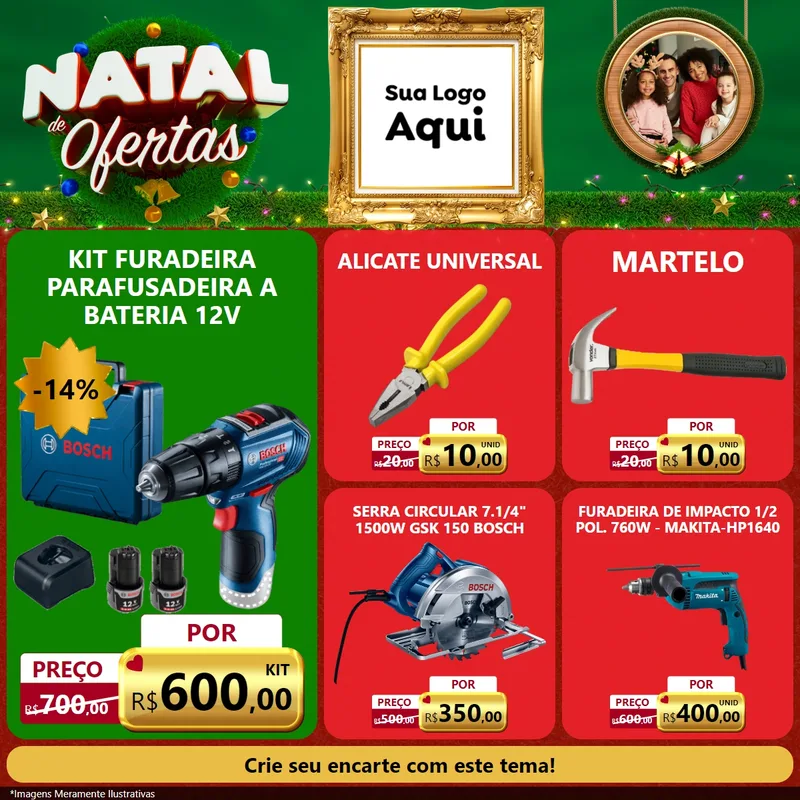 Modelo de Rede Social para Feed Facebook com o tema Natal de Ofertas para Maquinas e Ferramentas