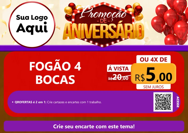 Modelo de Cartaz para Cartaz A4 Horizontal com o tema Promoção de Aniversário para Móveis e Eletro