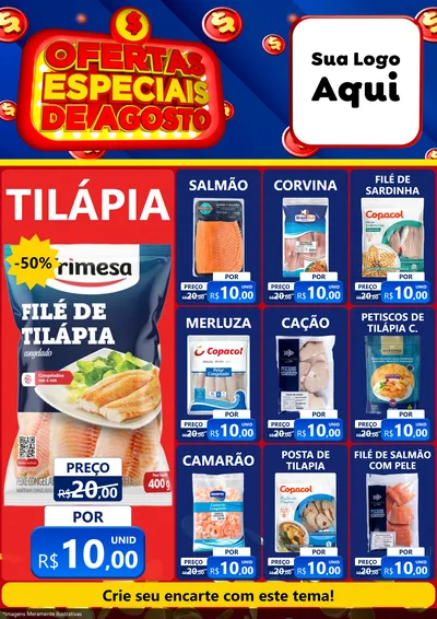 Modelo de Encarte para Encarte A4 Vertical com o tema Ofertas Especiais de Agosto para Peixaria