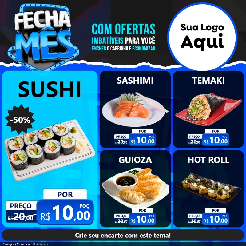 Modelo de Rede Social para Feed Facebook com o tema Fecha Mês para Comida japonesa