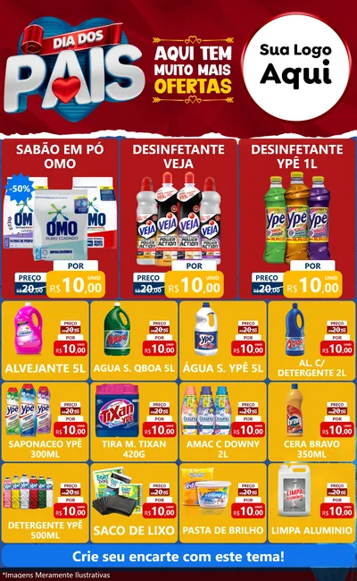 Modelo de Encarte para Encarte Grande com o tema Dia dos Pais para Produtos de Limpeza