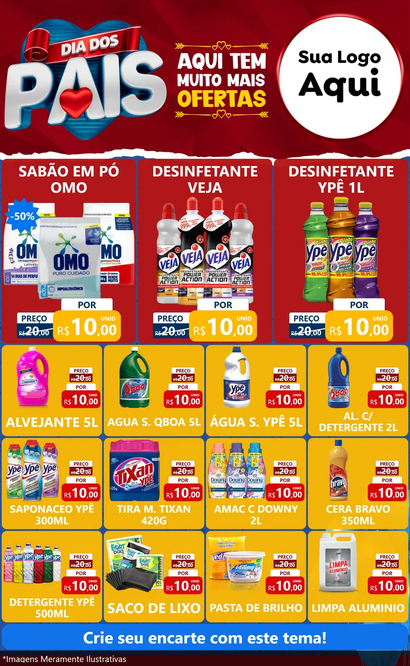 Modelo de Encarte para Encarte Grande com o tema Dia dos Pais para Produtos de Limpeza