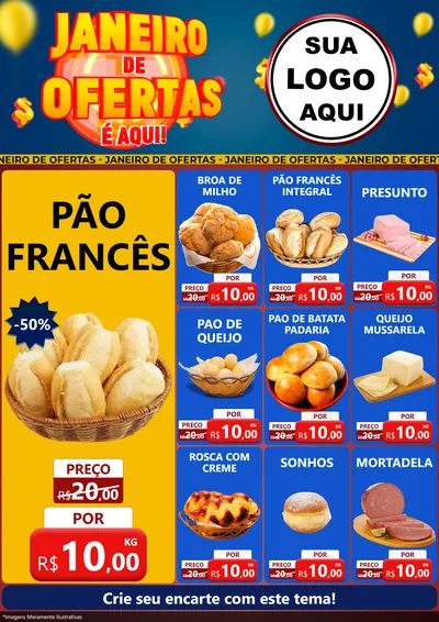 Modelo de Encarte para Encarte A4 Vertical com o tema Janeiro de Ofertas É Aqui! para Padaria
