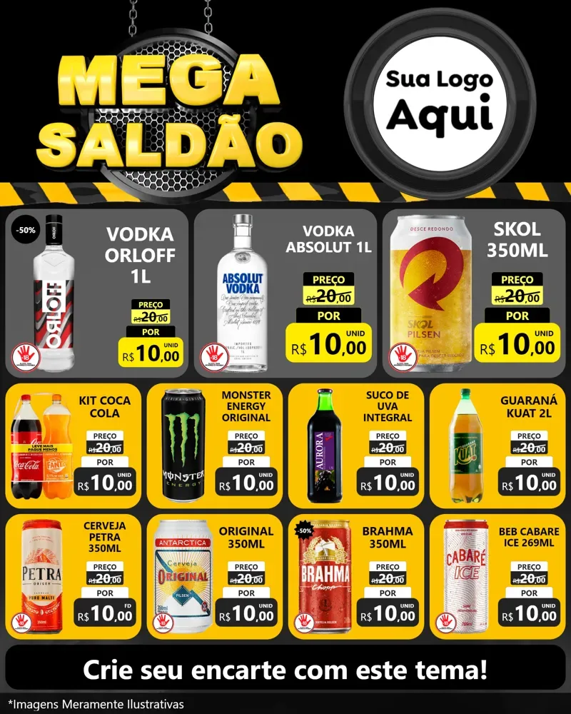 Modelo de Rede Social para Feed Instagram com o tema Mega Saldão para Distribuidora de bebidas