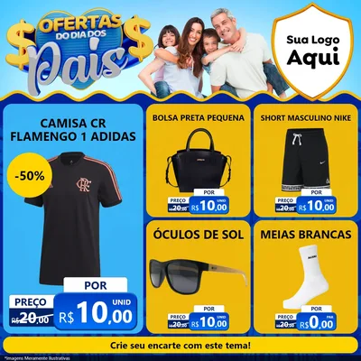 Modelo de Rede Social para Feed Facebook com o tema Ofertas do Dia dos Pais para Roupas e acessórios