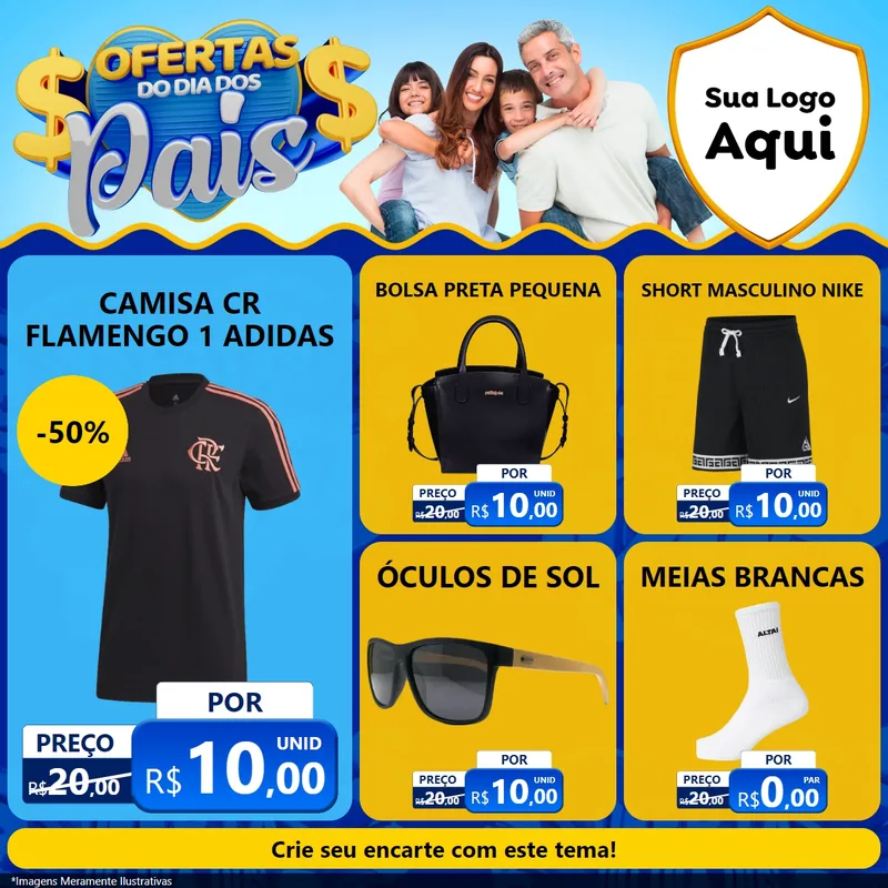 Modelo de Rede Social para Feed Facebook com o tema Ofertas do Dia dos Pais para Roupas e acessórios