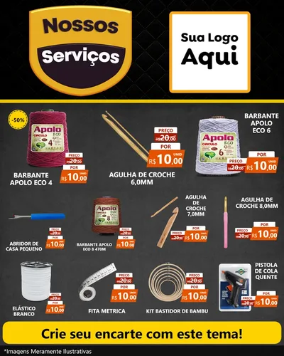Modelo de Rede Social para Feed Instagram com o tema Nossos Serviços para Armarinho e Aviamentos