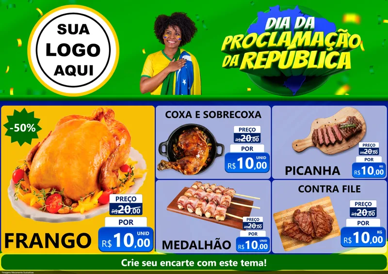 Modelo de Encarte para Encarte A4 Horizontal com o tema Dia Da Proclamação Da República para Assados