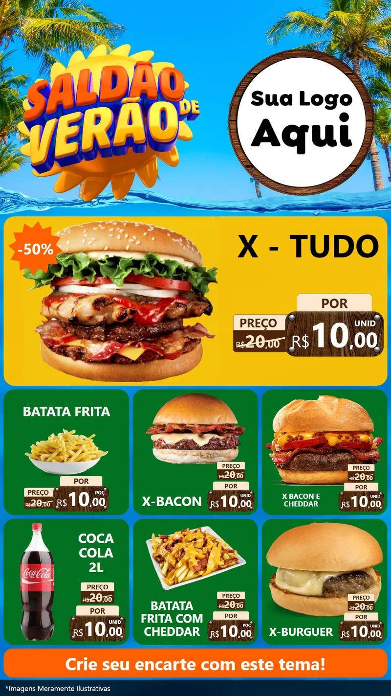 Modelo de Rede Social para Stories com o tema Saldão de Verão para Hamburgueria