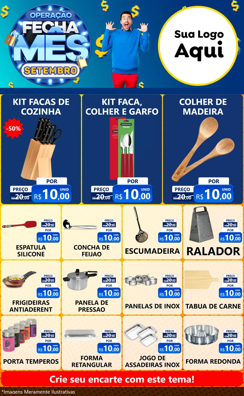 Modelo de Encarte para Encarte Grande com o tema Operação Fecha Mês Setembro para Utilidades Domésticas