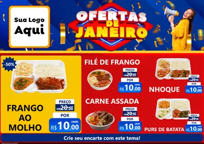 Modelo de Encarte para Encarte A4 Horizontal com o tema Ofertas de Janeiro para Restaurante
