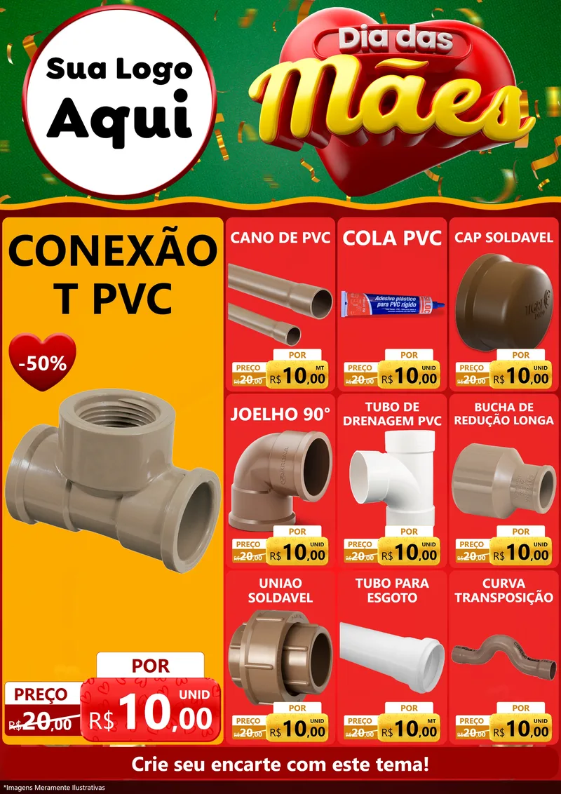Modelo de Encarte para Encarte A4 Vertical com o tema Dia das Mães para Tubos e conexões