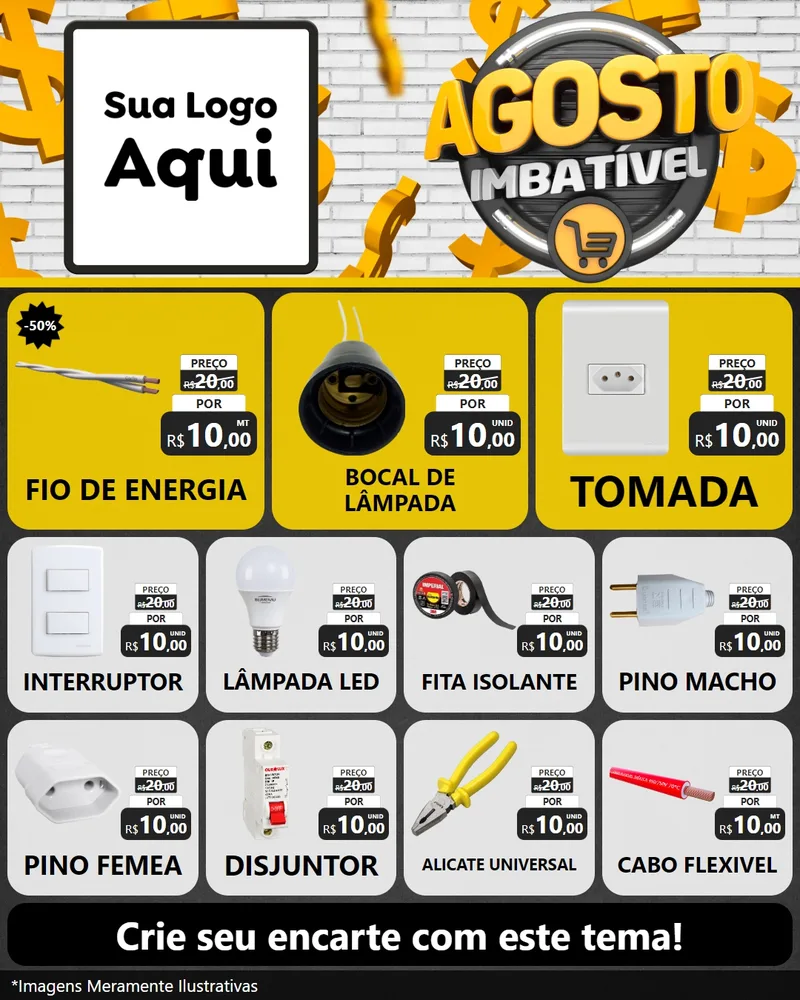 Modelo de Rede Social para Feed Instagram com o tema Agosto imbatível para Materiais Elétricos