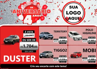 Modelo de Encarte para Encarte A4 Horizontal com o tema Promoção de Aniversário - 4 Anos para Concessionaria de Carros