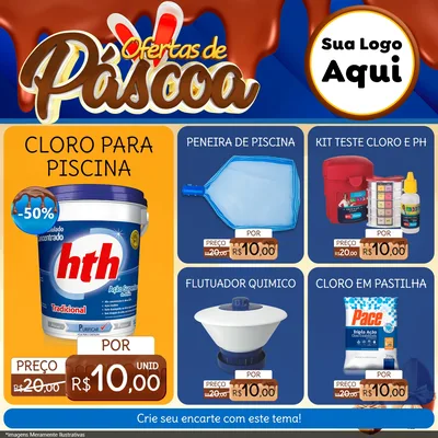 Modelo de Rede Social para Feed Facebook com o tema Ofertas de Páscoa para Produtos para Piscina
