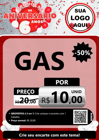 Modelo de Cartaz para Cartaz A4 Vertical com o tema Promoção de Aniversário - 6 Anos para Água e gás
