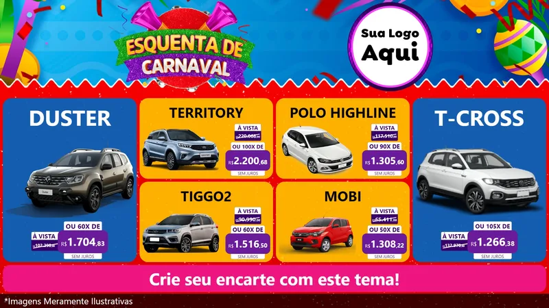 Modelo de TV para TV Horizontal com o tema Esquenta de Carnaval para Concessionaria de Carros