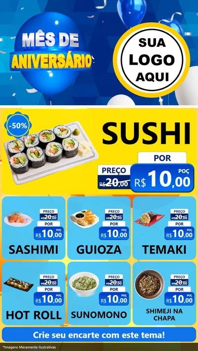 Modelo de Rede Social para Stories com o tema Mês de Aniversário para Comida japonesa