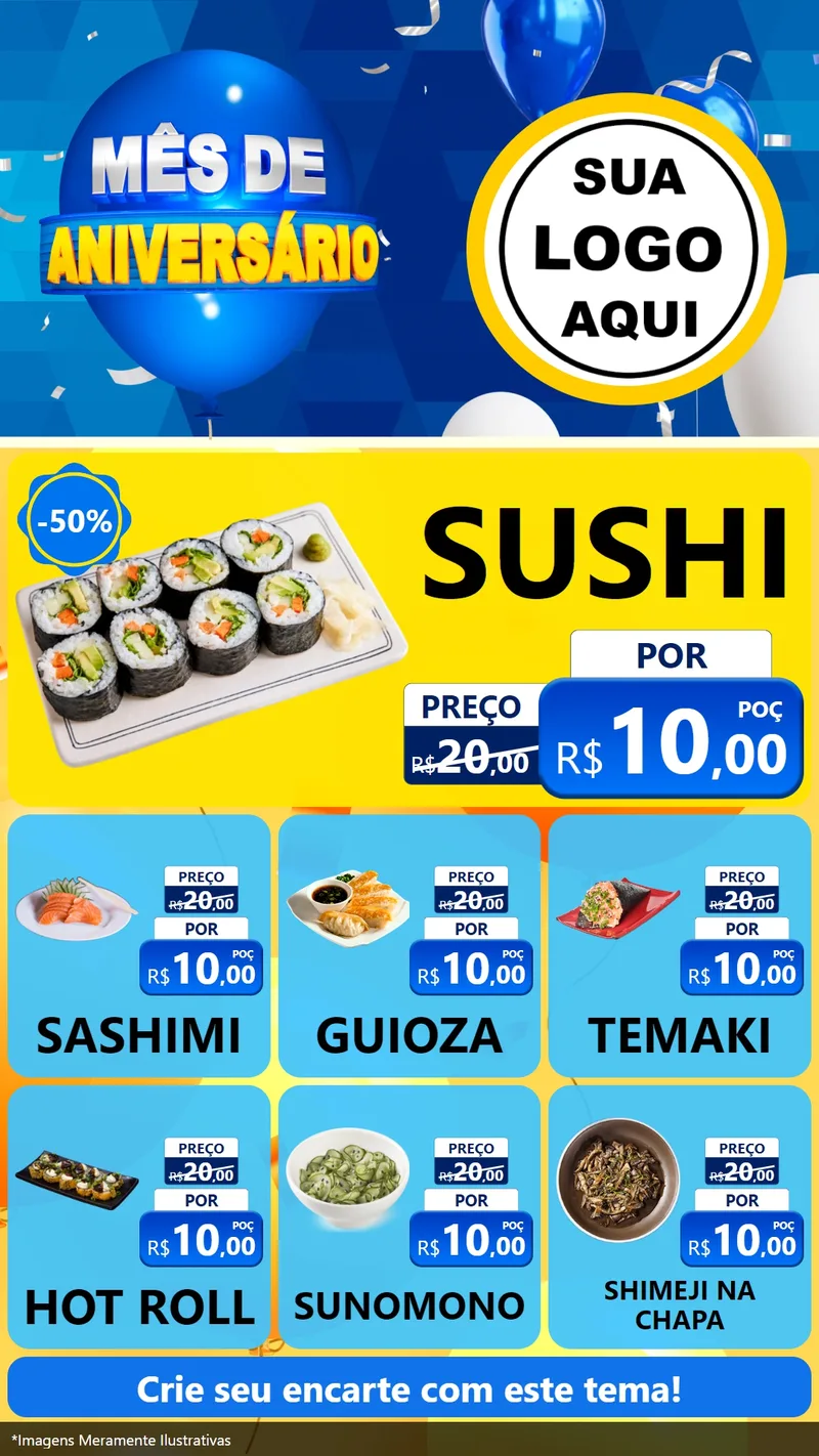 Modelo de Rede Social para Stories com o tema Mês de Aniversário para Comida japonesa