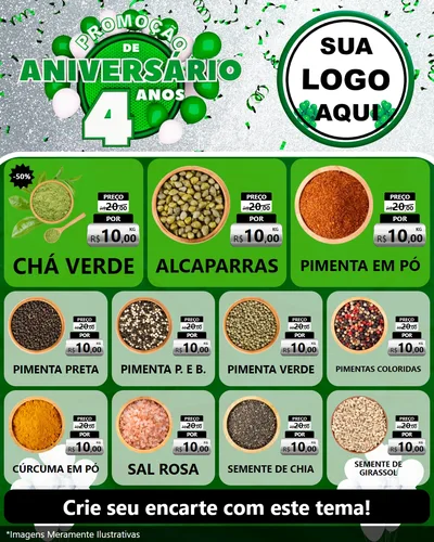 Modelo de Rede Social para Feed Instagram com o tema Promoção de Aniversário - 4 Anos para Produtos Naturais