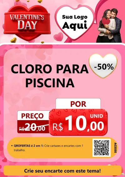 Modelo de Cartaz para Cartaz A4 Vertical com o tema Valentine's Day para Produtos para Piscina