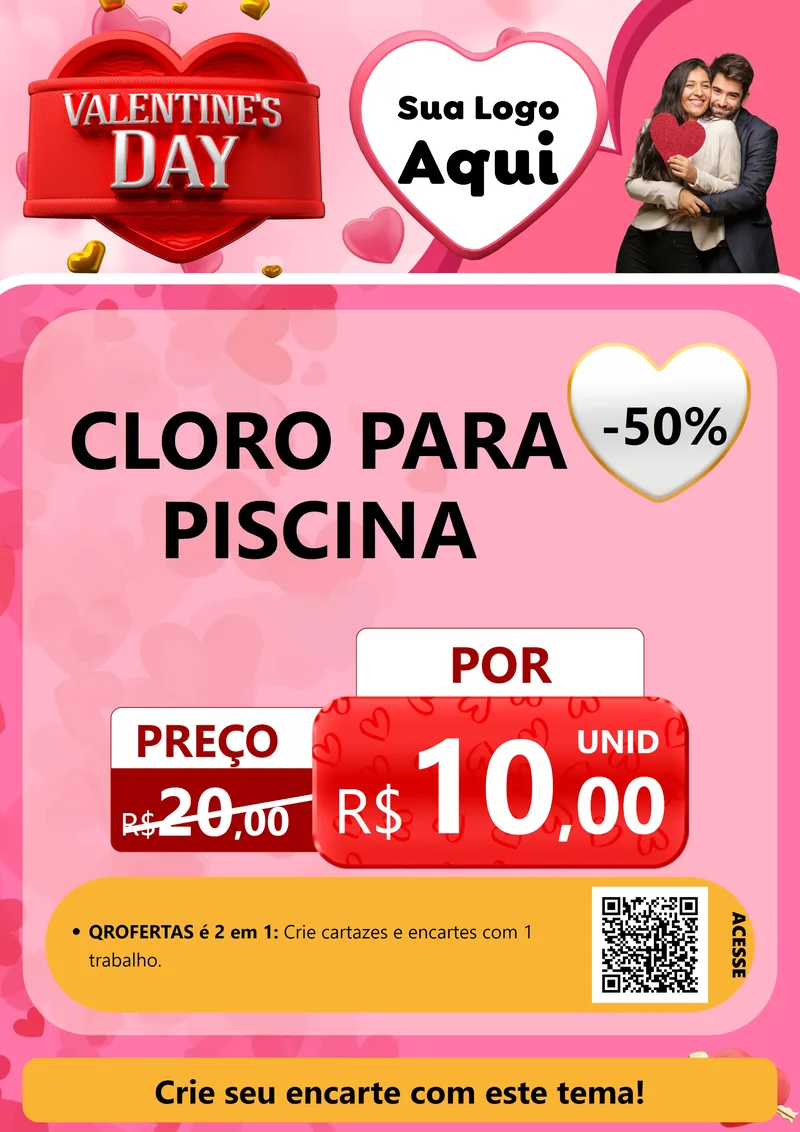 Modelo de Cartaz para Cartaz A4 Vertical com o tema Valentine's Day para Produtos para Piscina