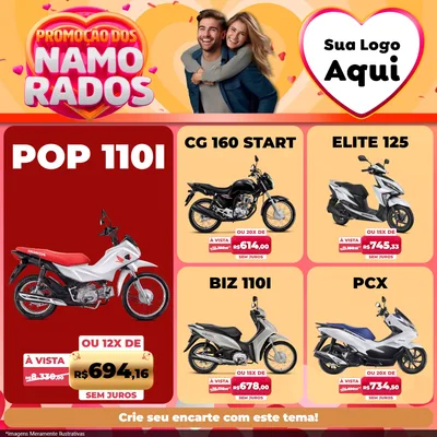 Modelo de Rede Social para Feed Facebook com o tema Promoção dos Namorados para Concessionaria de Motos