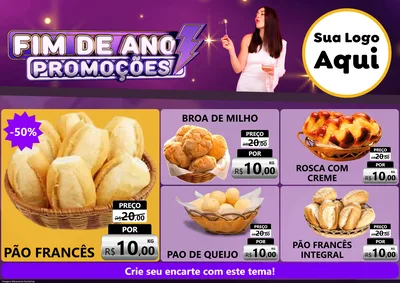 Modelo de Encarte para Encarte A4 Horizontal com o tema Fim de Ano Promoções para Padaria
