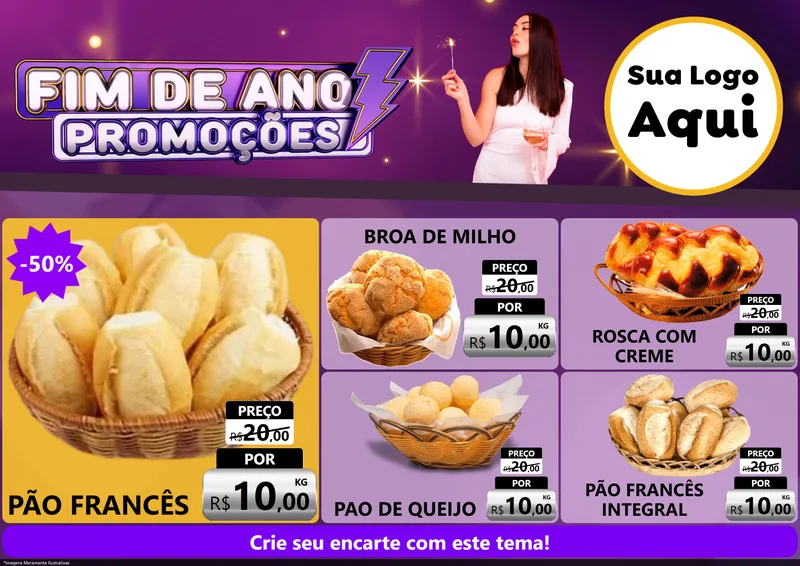 Modelo de Encarte para Encarte A4 Horizontal com o tema Fim de Ano Promoções para Padaria