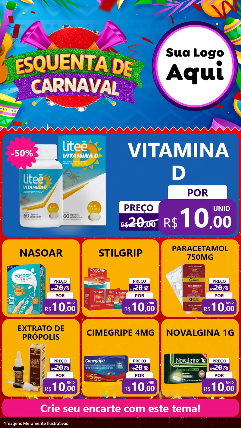 Modelo de Rede Social para Stories com o tema Esquenta de Carnaval para Farmácia