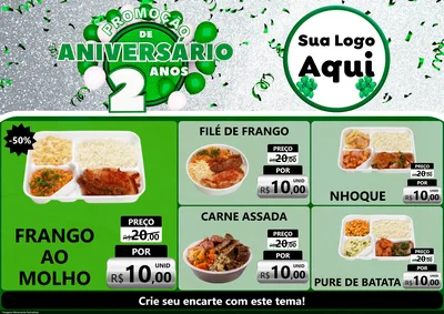 Modelo de Encarte para Encarte A4 Horizontal com o tema Promoção de Aniversário - 2 Anos para Restaurante