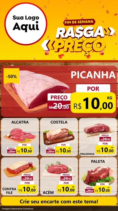 Modelo de Rede Social para Stories com o tema Fim de Semana Rasga Preços para Açougue