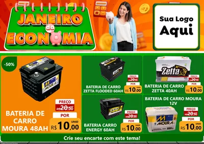 Modelo de Encarte para Encarte A4 Horizontal com o tema Janeiro da Economia para Baterias Elétricas