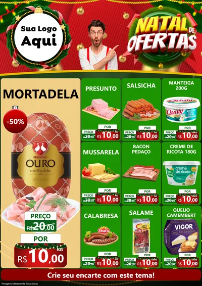 Modelo de Encarte para Encarte A4 Vertical com o tema Natal de Ofertas para Frios e Laticínios