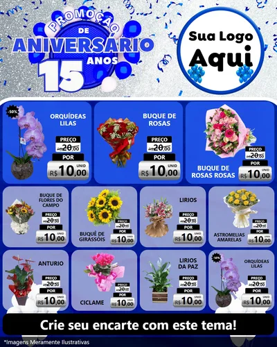 Modelo de Rede Social para Feed Instagram com o tema Promoção de Aniversário - 15 Anos para Floricultura e jardim