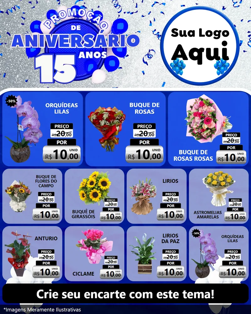 Modelo de Rede Social para Feed Instagram com o tema Promoção de Aniversário - 15 Anos para Floricultura e jardim