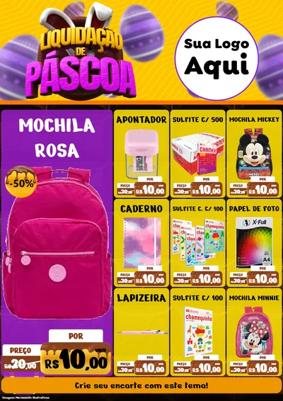 Modelo de Encarte para Encarte A4 Vertical com o tema Liquidação de Páscoa para Papelaria