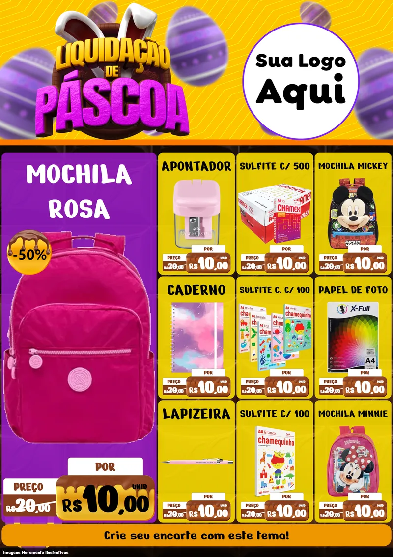 Modelo de Encarte para Encarte A4 Vertical com o tema Liquidação de Páscoa para Papelaria
