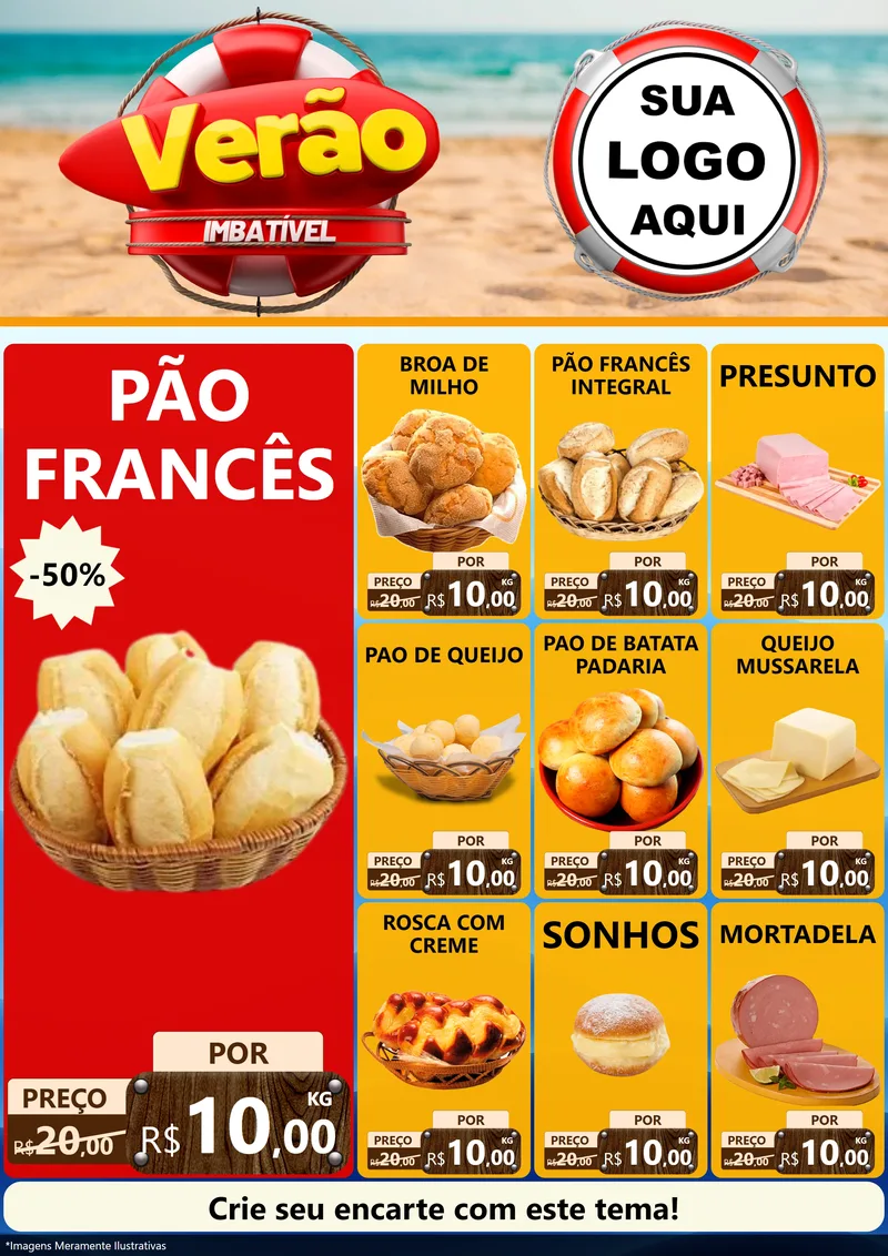 Modelo de Encarte para Encarte A4 Vertical com o tema Verão Imbatível para Padaria