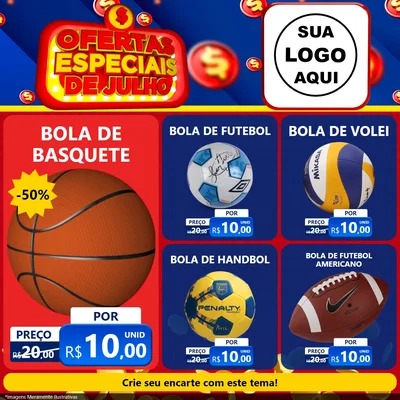 Modelo de Rede Social para Feed Facebook com o tema Ofertas Especiais de Julho para Artigos Esportivos