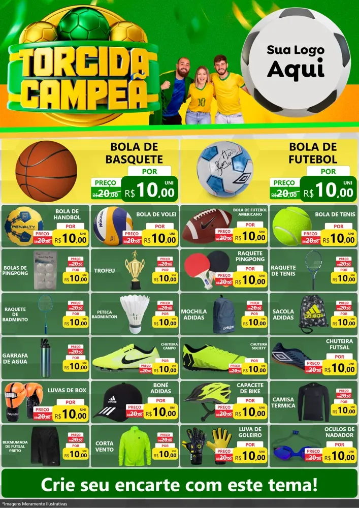 Modelo de Encarte para Encarte A4 Vertical com o tema Torcida Campeã - Copa para Artigos Esportivos