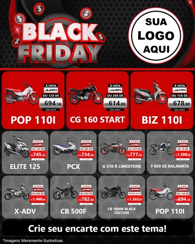Modelo de Rede Social para Feed Instagram com o tema Black Friday para Concessionaria de Motos