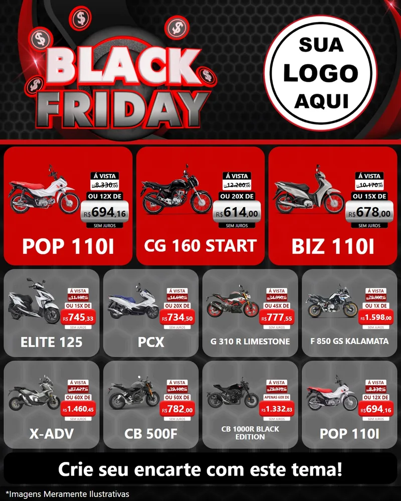 Modelo de Rede Social para Feed Instagram com o tema Black Friday para Concessionaria de Motos