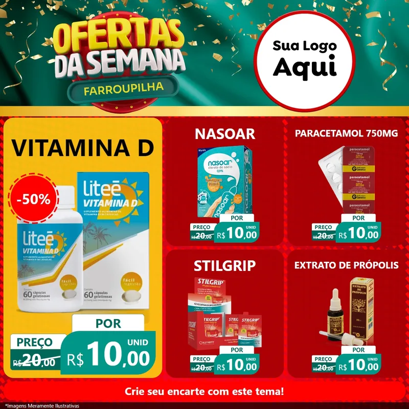 Modelo de Rede Social para Feed Facebook com o tema Ofertas da Semana Farroupilha para Farmácia