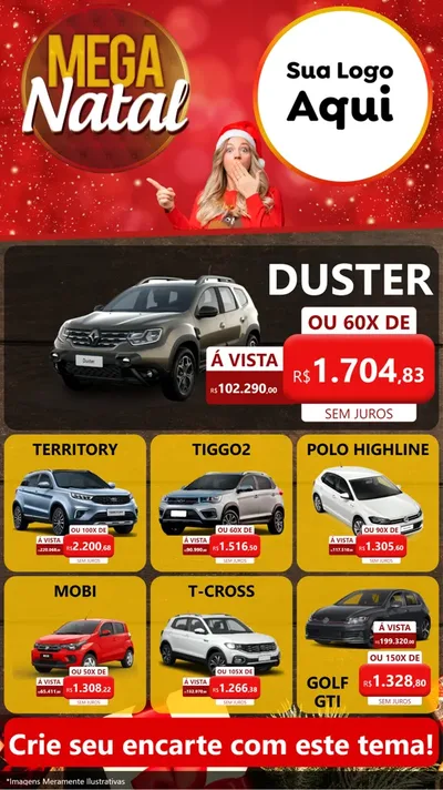 Modelo de Rede Social para Stories com o tema Mega Natal para Concessionaria de Carros
