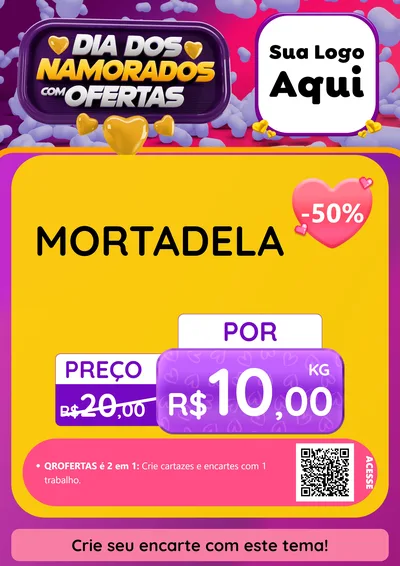 Modelo de Cartaz para Cartaz A4 Vertical com o tema Dia Dos Namorados Com Ofertas para Frios e Laticínios
