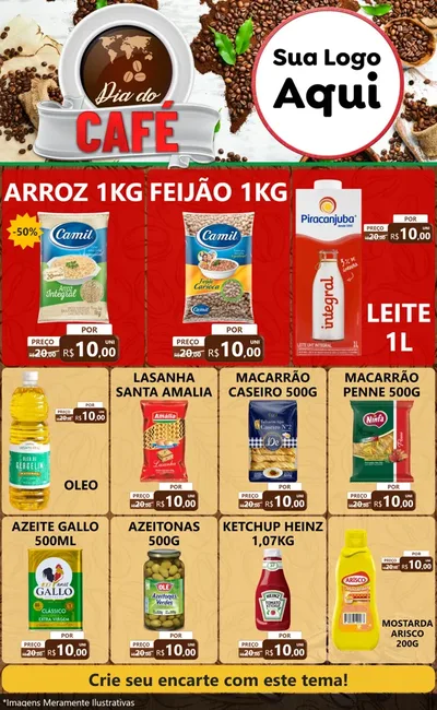 Modelo de Encarte para Encarte Grande com o tema Dia do Café para Supermercado