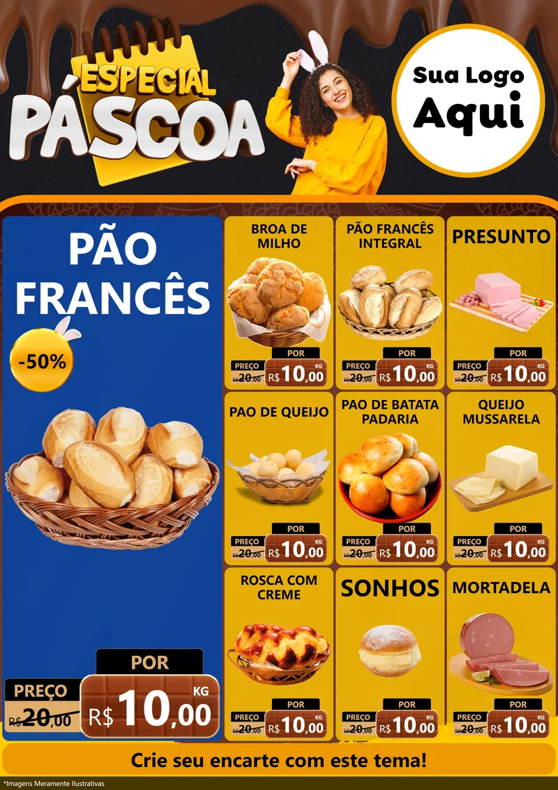 Modelo de Encarte para Encarte A4 Vertical com o tema Especial Páscoa para Padaria